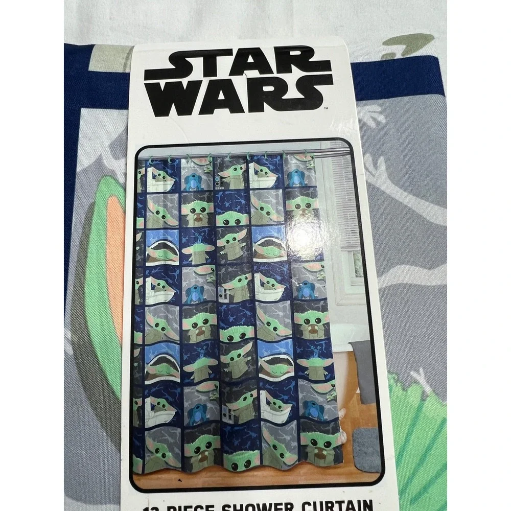 Star Wars Mandalorian The Child Shower Curtain Set 72x72 Blue Grogu Kids A02